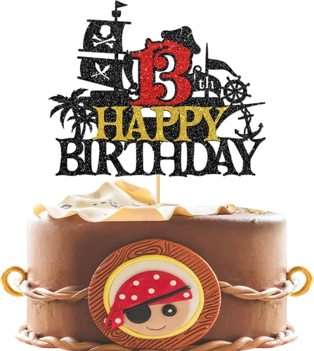 Vista 8 de Decoración para pastel de cumpleaños de 1er cumpleaños, barco pirata náutico de vela para primer cumpleaños, decoración de fiesta de cumpleaños