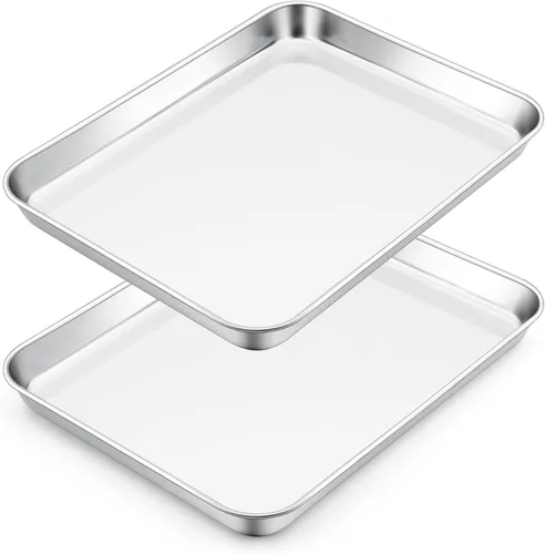 Vista 10 de E-far Mini bandeja para horno tostador, bandeja para hornear galletas de acero inoxidable de 9.4 x 7.3 pulgadas, bandeja pequeña de metal no tóxico