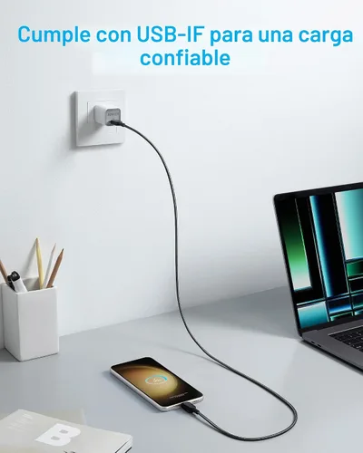 Vista 4 de Anker Cable USB C a USB C, cable de carga rápida tipo C (3 pies, 2 unidades) para iPhone 17/16 Series, iPad Air 4, MacBook Pro 2022 y más (negro)