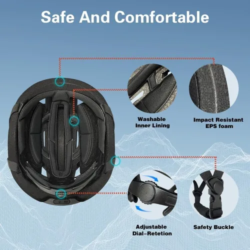 Vista 6 de Casco de bicicleta, programa de aplicación inteligente, casco de bicicleta con luz recargable USB, luz trasera de montaña para adultos y hombres