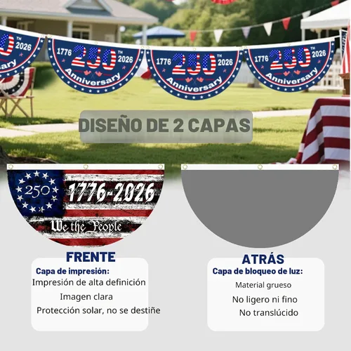 Vista 2 de 2 banderas de Estados Unidos con el número 250 aniversario, banderas de abanico 1776-2026 de 1.5 x 3 pies, bandera de aniversario de 250 años