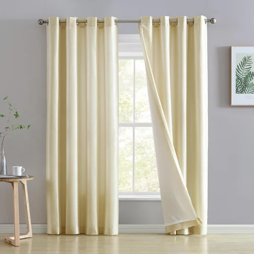 Vista 15 de HLC.ME Jefferson - Cortinas ligeras de seda sintética semitransparente con forro de microfibra y ojales para ventana de dormitorio, comedor y sala