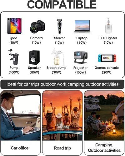 Vista 8 de 400 W Inversor de corriente para automóvil - Adaptador de enchufe de toma doble CC 12 V a 110 V CA, puerto USB C de carga rápida 65 W y 24 W