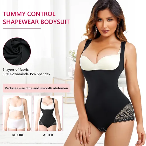 Vista 2 de Gotoly Faja moldeadora con control de abdomen para mujer, body de entrenamiento de cintura con encaje moldeador de cuerpo, bragas con levantamiento