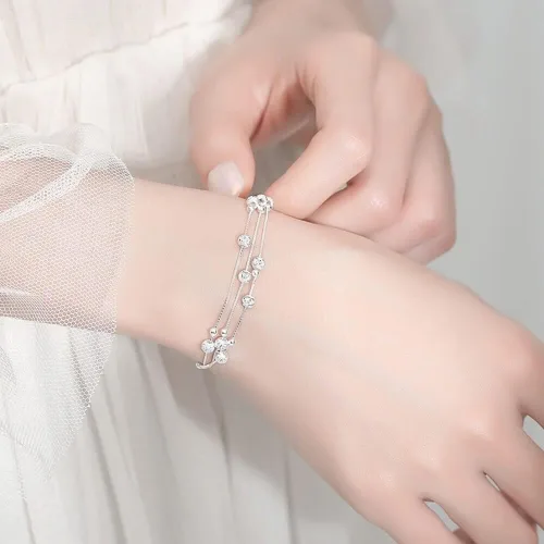 Vista 6 de FANCIBAND Pulseras de plata de ley 925 con dijes para mujer, delicada cadena de plata ajustable, pulsera de cuentas simples, regalos de joyería