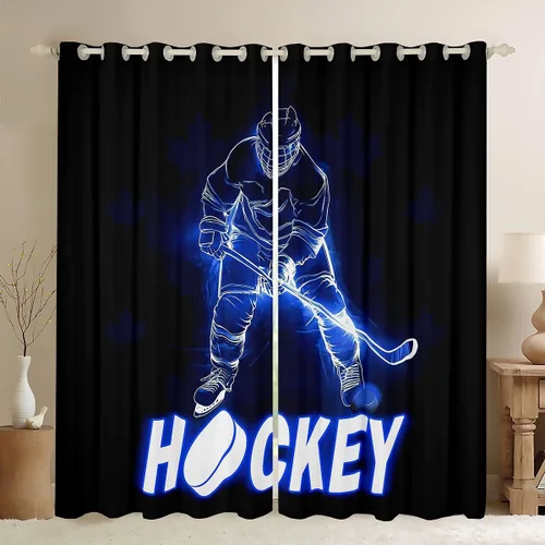Vista 27 de Erosebridal Hockey Blackout Curtains for Boys,Blue and Black Sports Curtains & Drapes for Kids Teen,Ball Games Gamer Bedroom Decor,Ice Hockey Field