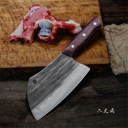 Vista 13 de Cuchillo de chef serbio de forja, cuchillos de corte de espiga completa de acero revestido de alto carbono Almasi Carnicero para cocina, al aire