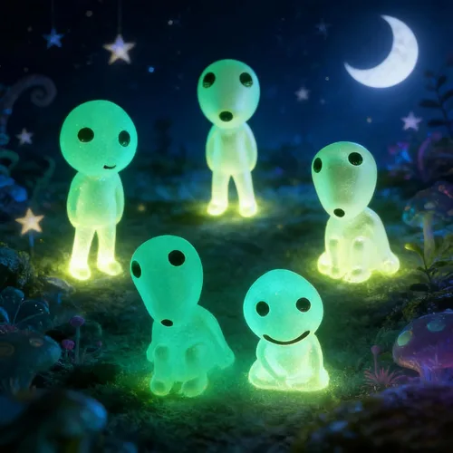 Vista 4 de Ponjowl 5 piezas luminosas de árbol elfos espirituales jardinería decoración en maceta micro paisaje figuras ornamento verde fluorescente