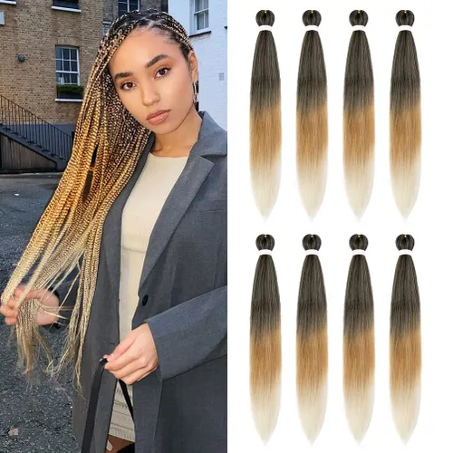 Vista 50 de 8 paquetes de extensiones preestiradas - 16 pulgadas de cabello trenzado premium, 55G/paquete, sin picazón, fijación en agua caliente, textura Perm