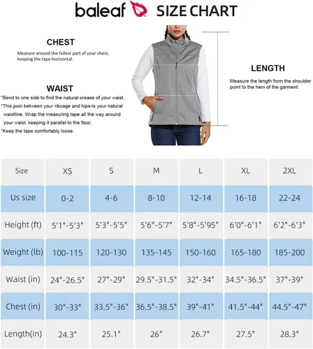 Vista 7 de BALEAF Chaleco ligero Softshell sin mangas para mujer, resistente al viento, cuello alto con bolsillos con cremallera, correr, senderismo, golf