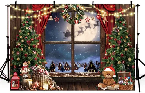 Vista 2 de MEHOFOND Telón de fondo de Navidad para fotografía de invierno, Papá Noel, árbol de Navidad, decoración de regalo de nieve, fiesta, Año Nuevo, fondo