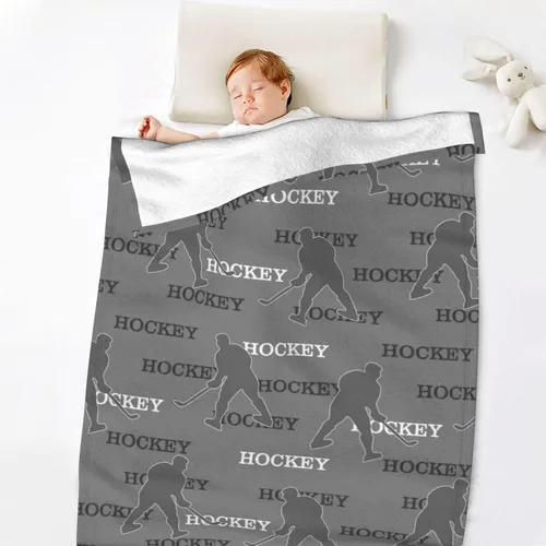Vista 4 de Manta de bebé de hockey de 30 x 40 pulgadas, manta de forro polar reversible gris con diseño de hockey sobre hielo, manta de felpa ultrasuave