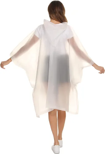 Vista 6 de Ponchos de lluvia reutilizables con capucha con cordón para adultos, abrigo de lluvia grueso impermeable, 2 paquetes