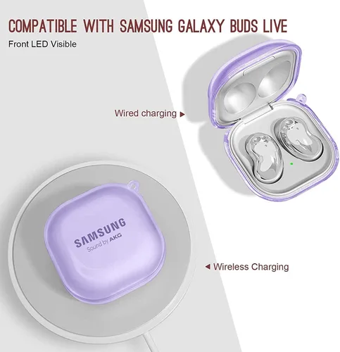 Vista 4 de AIIKO Funda compatible con Galaxy Buds 2 Pro 2022/Galaxy Buds 2/Pro Case 2021 /Galaxy Buds Live Case 2020 Funda protectora de TPU suave transparente