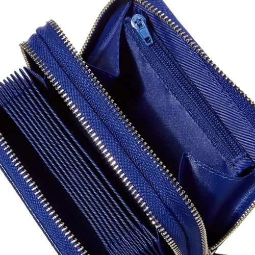 Vista 5 de KALMOR Billeteras de cuero para mujer con doble cremallera RFID bloqueo bolsillo para monedas Azul