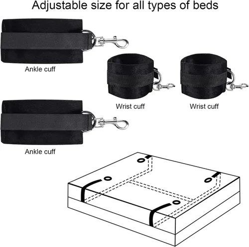 Vista 3 de Lazos sexuales para tobillos y muñecas de cama King Bondaged Restricciones Sexuales Correas de cama para adultos Juego Colchón Cama Bonage Kits