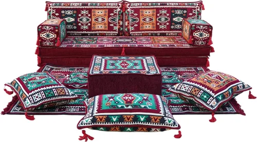 Vista 11 de arabicsofa Sofá Majlis Árabe Granate con Cojines – Sofá Modular de Dos Plazas de Suelo para Sala de Estar