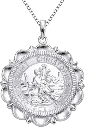 Vista 9 de YL Collar de San Cristóbal, plata de ley 925, medallón redondo grabado personalizado, protector religioso antiguo, colgante de talismán Medalla