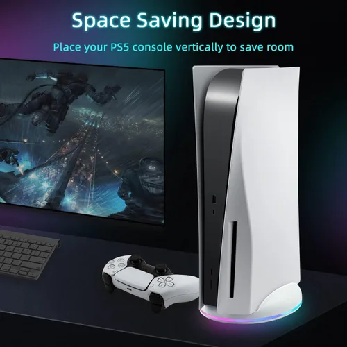 Vista 7 de Mcbazel Soporte vertical RGB para consola PS5, base LED para juegos con concentrador USB compatible con consola PS5, color blanco (no para PS5 Slim)