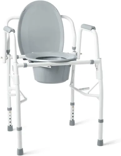 Vista 7 de Medline Cómoda de brazo abatible para adultos y personas mayores, asiento acolchado, orinal extraíble, protector contra salpicaduras, brazos