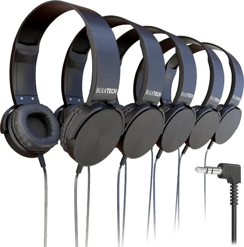 Vista 11 de Paquete de 5 auriculares de cuero con cable sobre la oreja con conector de 3.5mm, carcasa metálica ovalada, negro