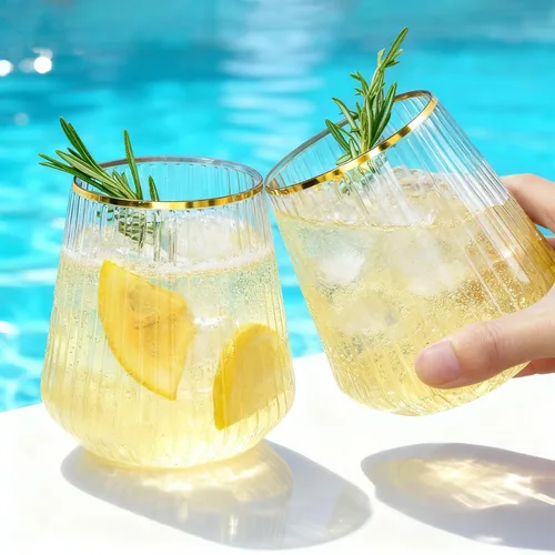 Vista 14 de BESTSTAR 36 Piezas Copas de Vino de Plástico Transparente Acanalado de 12 onzas, Copas de Champán Desechables de Origami Onduladas, Elegantes Vasos