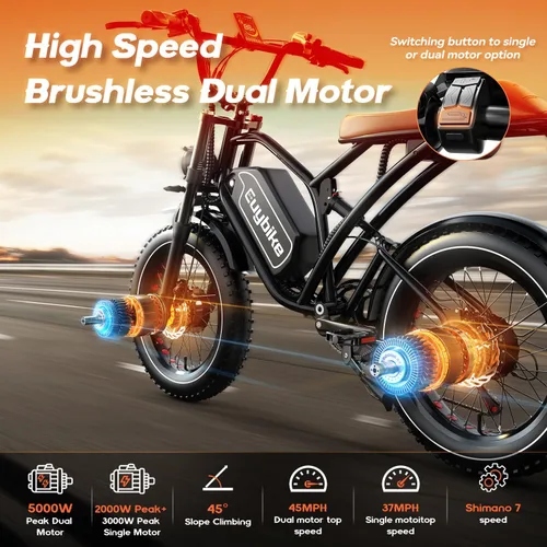 Vista 3 de EUYBIKE Bicicleta eléctrica para adultos, 2000 W/3000 W pico de motor simple/doble con batería de 48 V/52 V, 25 AH/30 AH, neumáticos gruesos de 20 x