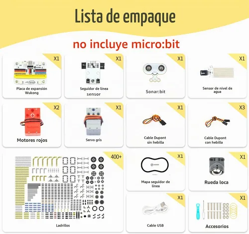 Vista 4 de ELECFREAKS Microbit 32 en 1 Kit de sensor Wonder Kit de aprendizaje programable Makecode con ladrillos de construcción, sensores/placa de expansión