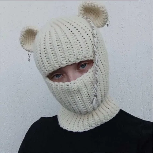 Vista 6 de Gorro de punto Y2k con cuerno de diablo y oreja de conejo largo, máscara de esquí, pasamontañas, accesorios para grunge