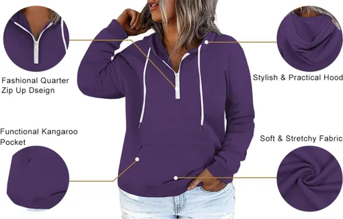 Vista 3 de VISLILY Sudaderas con capucha para mujer de talla grande, con cremallera de un cuarto, ligeras, de manga larga, con bolsillo, 1X-4X