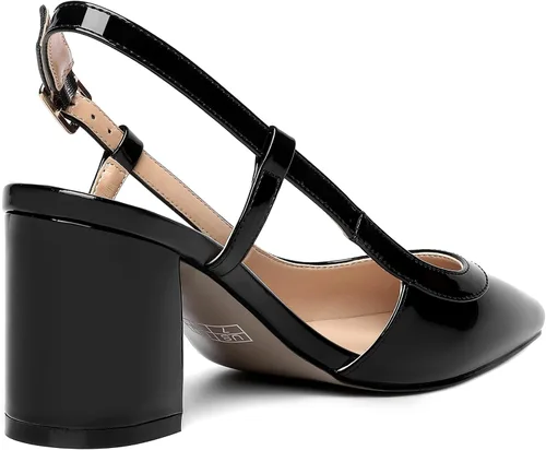 Vista 5 de Zapatos de tacón medio grueso con hebilla para mujer, con puntera cuadrada, 2.5 pulgadas