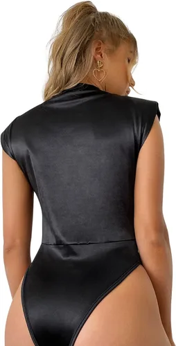 Vista 2 de SheIn Enterizo de satén sin mangas con cuello asimétrico para mujer