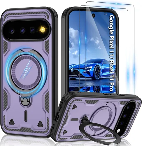 Vista 108 de Gritup fro Funda para Google Pixel 9A, funda protectora magnética de grado militar compatible con Mag-Safe, 2 protectores de pantalla HD, soporte