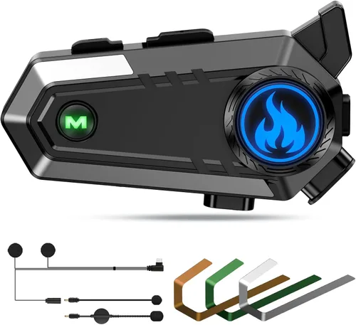 Vista 8 de Auriculares Bluetooth para casco con luces RGB para conductores, altavoces de casco con micrófonos duales, llamadas manos libres, música, IPX5