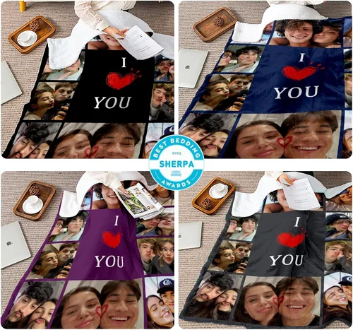 Vista 5 de DayOfShe Manta de fotos de forro polar Sherpa gruesa personalizada para regalos de novia, novio, mantas cálidas de sherpa personalizadas para sofá