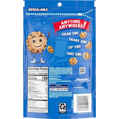 Vista 3 de Mini CHIPS AHOY - Galletas con chispas de chocolate originales, 1 Snak-Sak (8 onzas)