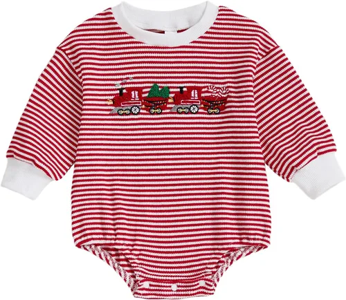 Vista 22 de MERSARIPHY Ropa de Navidad para bebé, sudadera para bebé, niño, niña, mameluco de Papá Noel para bebé, trajes de otoño e invierno Waffle