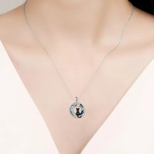 Vista 6 de CRMAD Collar de gato para mujer de plata de ley con colgante de luna celta de cristal, joyería irlandesa, regalos familiares
