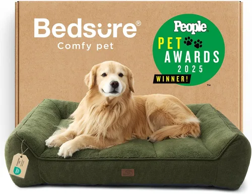 Vista 33 de Bedsure Cama ortopédica para perros de tamaño mediano, camas extra gruesas de apoyo para perros medianos con funda impermeable lavable, cómodo sofá