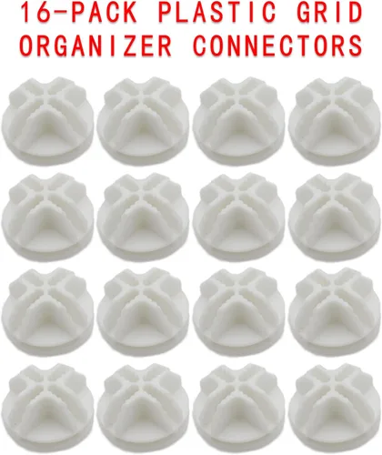 Vista 2 de Paquete de 16 conectores organizadores de rejilla de plástico para almacenamiento modular de armario y estanterías de rejilla metálica, conectores