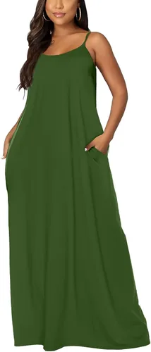 Vista 2 de OFEEFAN - Maxivestido de verano para mujer, diseño con tirantes delgados y bolsillos