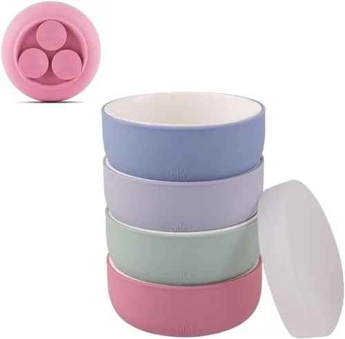 Vista 18 de Elk and Friends Cuencos de porcelana para niños con manga de silicona Alimentación para niños/niños pequeños/bebés Apto para microondas