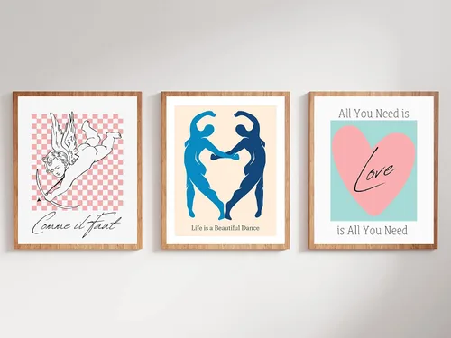Vista 5 de Arte estético de pared de Matisse en tonos pastel, póster danés rosa y azul, decoración de pared inspiradora para mujeres, adolescentes y niñas