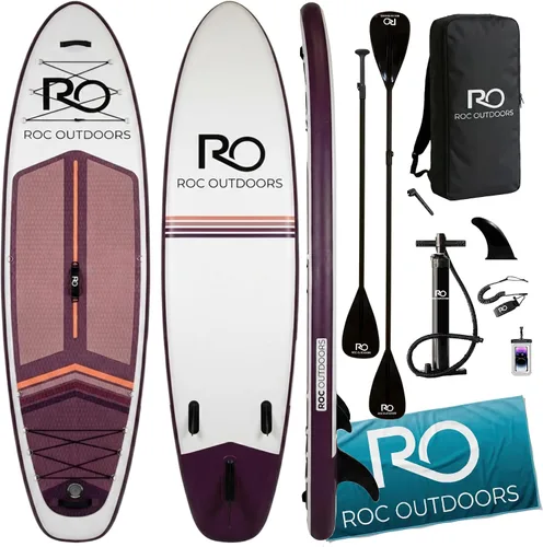 Vista 44 de Roc Tabla de remo inflable con accesorios y mochila de alta calidad, cubierta antideslizante, bolsa impermeable, correa, remo y bomba de mano.