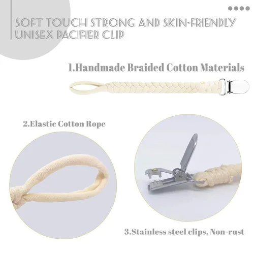 Vista 2 de 7 piezas de clip para chupete trenzado, clips para chupete para niños y niñas bebés, clip para sostener chupete Binky Clips