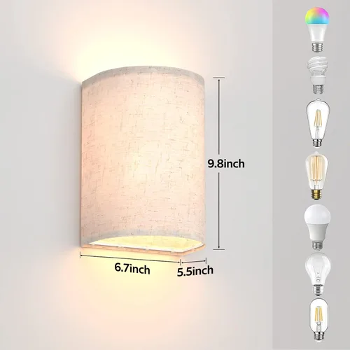 Vista 3 de LABOREDUCER Juego de 2 luces de pared cableadas con pantalla de tela, aplique LED de granja, luces de montaje en pared, apliques de pared