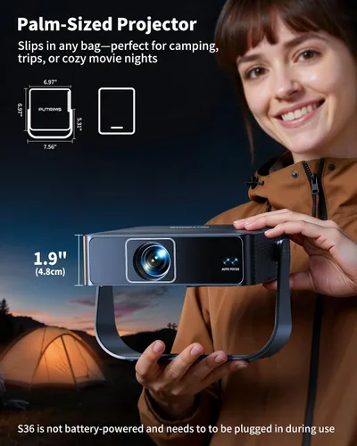 Vista 4 de [Official Apps & Live TV & 330° Stand]Smart Mini Projector with WiFi and Bluetooth Ultra-thin, 4K Support Outdoor Movie Projector, Auto Focus