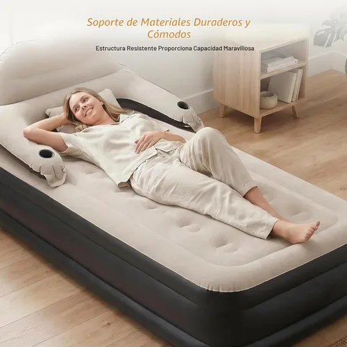 Vista 4 de DIMAR GARDEN Colchón de aire tamaño individual con cabecero y bomba, colchón hinchable cama inflable con almohadas