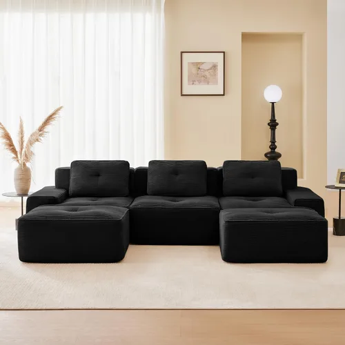 Vista 31 de Sofás modulares sin hueso de 152.8 pulgadas para sala de estar, sofá modular con diván en forma de L, cómodo asiento profundo tapizado de tela