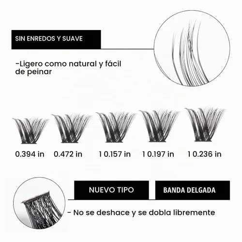 Vista 3 de Pestañas en racimo, 72 pestañas individuales, extensiones de pestañas postizas, extensiones de pestañas postizas reutilizables, aspecto natural
